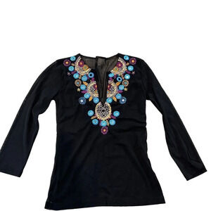 Beautiful DKNY Jeans sheer embellished top XS